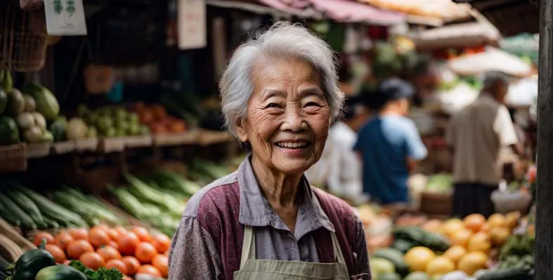 Chinese woman in market.