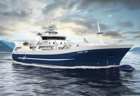 The new salmon processing and transportation vessel for Hav Line AS, Norway, is the worlds first vessel of its kind with a hybrid/battery solution. (Image source: Wartsila)