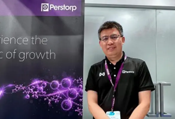 Perstorps APAC region vice president, Jim Ren discusses animal gut health, nutrition and feed preservation at VIV Asia 2023. (Image source: ACP)