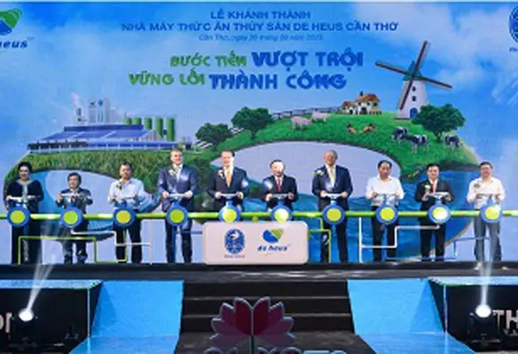 The De Heus Can Tho Aqua Feed Mill is designed with a total capacity of 240,000 tonnes annually and is dedicated to producing pangasius feed. (Image source: De Heus)