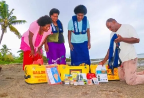 The fisheries officers will assist in the distribution and training the local fishermen and women in the use of the Marine Safety Grab Bags. (Image source: FAO)